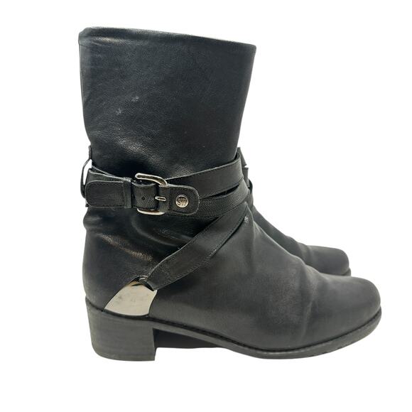 Stuart Weitzman Ranch Dressing Boots Moto Buckle Leather Black Size US 6 - Picture 4 of 13